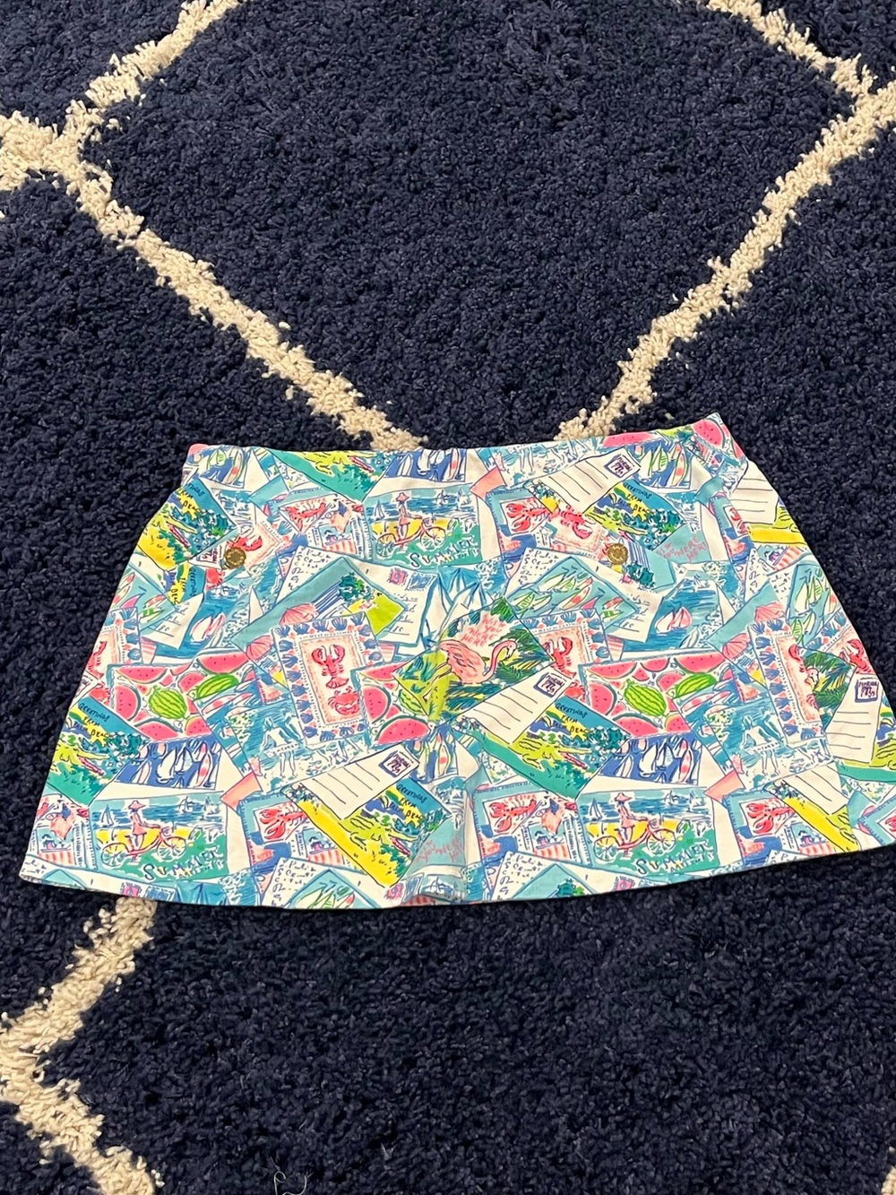 Lilly Pulitzer Madison Skirt in the colorful "Pop Up Wish You Were Here" print.